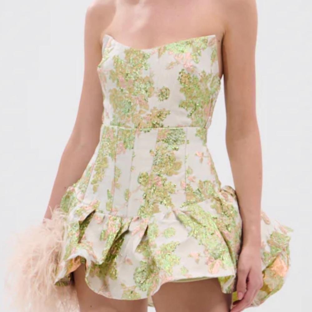 AKIRA Cream Mini Dress with Green and Pink Metallic Floral